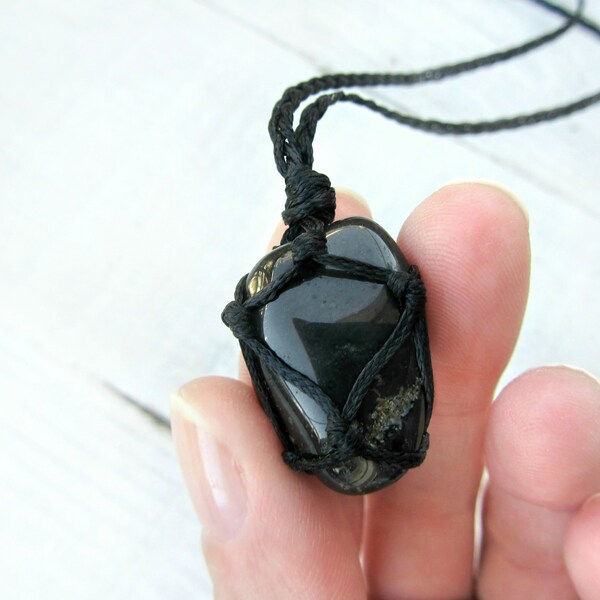 Black Onyx Necklace Pendant, Mens Gemstone Necklace, Mens Healing Crystal Necklace, Mens Jewelry, Protection Necklace for Men