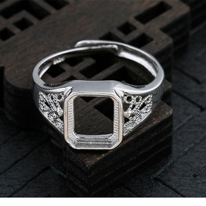 1pc 8 × 10 mm verstellbar Vintage-Stil Platin-Ring Blank, Rechteck Cabochonring-Einstellung (JT071)