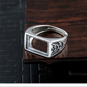 1pc Adjustable Vintage Style Thai Silver Ring Blank, Rectangle Cabochon Ring Setting (JT018)