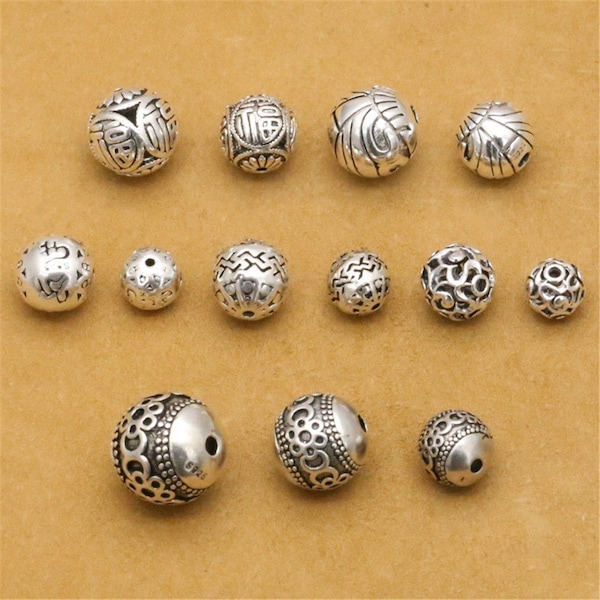 Vintage Style Thai Silver Round Spacer Beads (CY066)