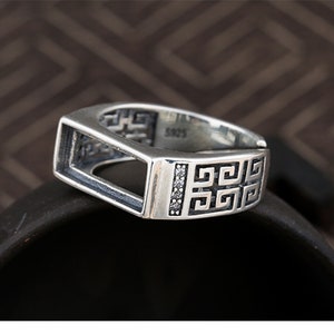 1pc 5×14mm Adjustable Vintage Style Thai Silver Ring Blank, Rectangle Cabochon Ring Setting (JT072)