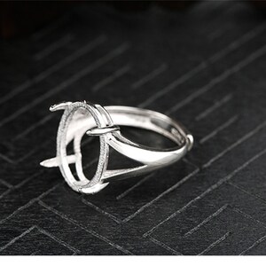 1pc Adjustable Platinum Plated Sterling Silver Claw Ring Blank, Oval Cabochon Ring Setting (JT005)