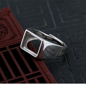 1pc verstelbare gladde sterling zilveren ring blanco, rechthoek, vierkante cabochon ring instelling (JT013)