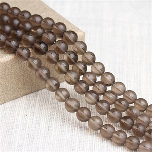 8-16mm Natural Smoky Quartz Frosted Round with Om Mani Padme Hum Beads Strand (CS028)