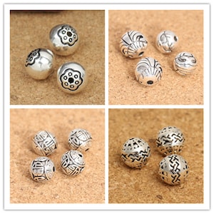 Tibetan Style Thai Silver Round Lotus Seed Spacer Beads (CY070)