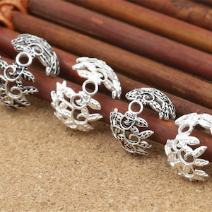 Sterling Silver Flower Spacer Beads, Thai Silver Hollow Bead Caps (CY043)