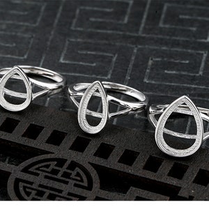 1pc verstellbar einfachen Stil Platin überzogen Sterling Silber Ring Blank, Tropfen Cabochonring-Einstellung (JT080)