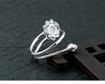 1pc 5×5mm Adjustable Platinum Plated Flower Ring Blank, Round Cabochon Ring Setting (JT064)