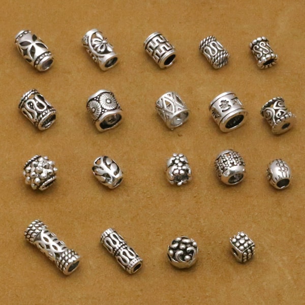 Perles d’espacement de style tibétain, perles antiques en tube d’argent (CY009)