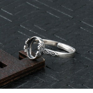 1pc Adjustable Vintage Style Thai Silver Ring Blank, Oval Cabochon Ring Setting (JT047)