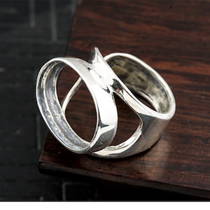 1pc versilbert verstellbarer glatt Platin Ring Blank, Oval Edelsteincabochon Ring Einstellung (JT027)