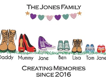 Family Shoes Boots Digitized Machine Embroidery Design Mum Dad Older/Younger Trainers Child Baby Bunting Grass, Dog & Cat Paw mix/match