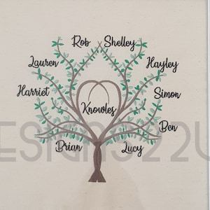 Heart Family Tree Digitized Machine Embroidery Design fully embroidered with heart shaped centre, for family name, no wording 6x8 hoop