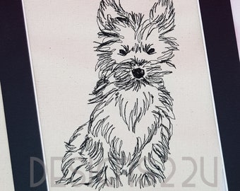 Hand Drawn Sitting Yorkshire Terrier 2 sizes Digitized Machine Embroidery Design Digital Download Yorkie one colour line drawing 4x4 5x7