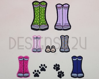Family Boot Satin Applique Digitized Machine Embroidery Design Wellies Baby Boots WELLIES ONLY all files individual to mix and match