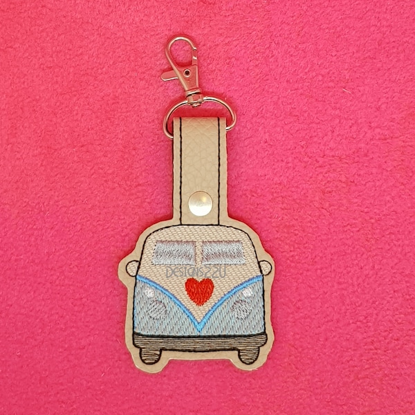 Heart Campervan ITH Key Fob Digitized Machine Embroidery Design ideal gift for campers classic design camper van, ideal in leather or vinyl