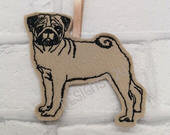 Pug Dog ITH Ornament Digitized Machine Embroidery Design great gift ideal hanging ornament, tree decoration home decor 4x4