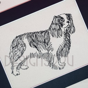 Hand Drawn Standing Cavalier King Charles Spaniel 2 sizes Digitized Machine Embroidery Design Digital Download line drawing 4x4 5x7