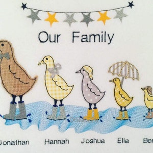 Puddle Ducks Family Raw Edge Applique Digitized Machine Embroidery Design Mum Dad Older and Younger Child, Toddler mix/match