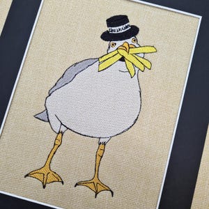 5x7 Chip Pinching Seagull Lighter Filled Digitized Machine Embroidery Design Great home decor, gift idea Fun, Kiss me quick hat, Seaside