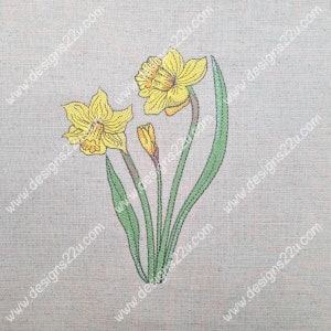 Motif de broderie machine numérisé rempli de jonquilles et de feuilles Excellent cadeau pour des cadres, des coussins, des tabliers et bien plus encore