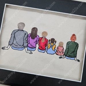 Smaller size for 8x8 hoop Sitting Family Backs Mix&#39;n&#39;Match Digitized Machine Embroidery Design Mum Dad Children Ideal Gift Present add names
