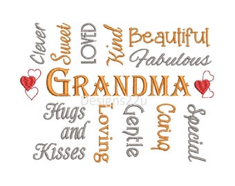 Grandma and Nanny Word Art/Cloud Digitized Machine Embroidery Design 5x7 hoop Digital Download both version included Great for gifts