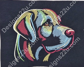 Neon colour Labrador dog head light density Digitised Machine Embroidery Design fits 5x7 inch hoop Digital Download Bright Rainbow