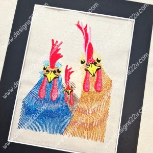 5x7 3 Roosters Lighter Filled Digitized Machine Embroidery Design Comical Peering Chickens Great home decor, gift idea Fun