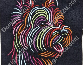 Neon coloured Westie dog head light density Digitised Machine Embroidery Design fits 5x7 inch hoop Digital Download Bright Rainbow