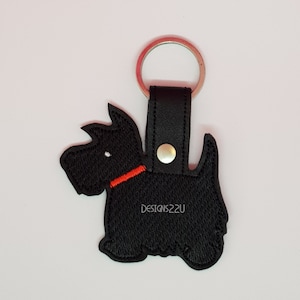 Scottie Dog ITH Key Fob Digitized Machine Embroidery Design great gift dog owner, ideal in leather or vinyl, birthday, Christmas present