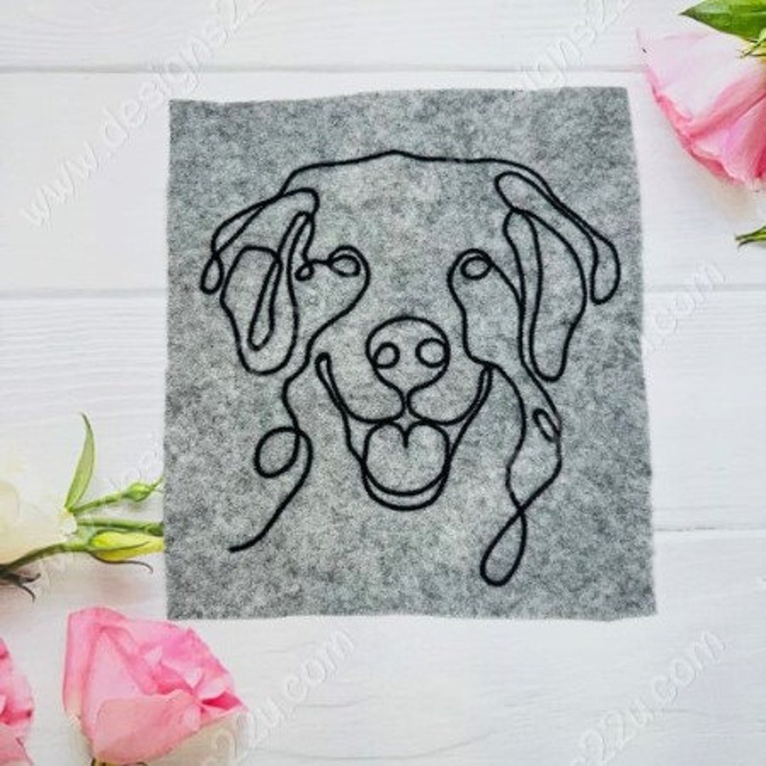 4x4 と 5x7 ゴールデンレトリバー犬の顔の線画デジタル機械刺繍