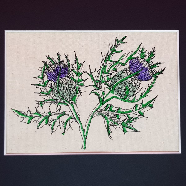 2 Thistle Head Flowers 3 sizes Digitized Machine Embroidery Design Digital Download Scottish Purple Flower line drawing Great decor item