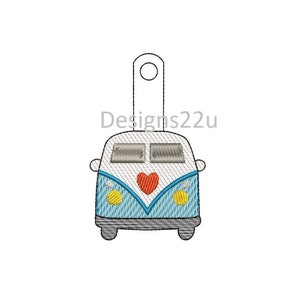 Heart Campervan ITH Key Fob 4x4 Digitized Machine Embroidery Design ideal gift for campers classic design camper van, in leather or vinyl