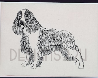 Hand Drawn Standing English Springer Spaniel 2 sizes Digitized Machine Embroidery Design Digital Download one colour line drawing 4x4 & 5x7