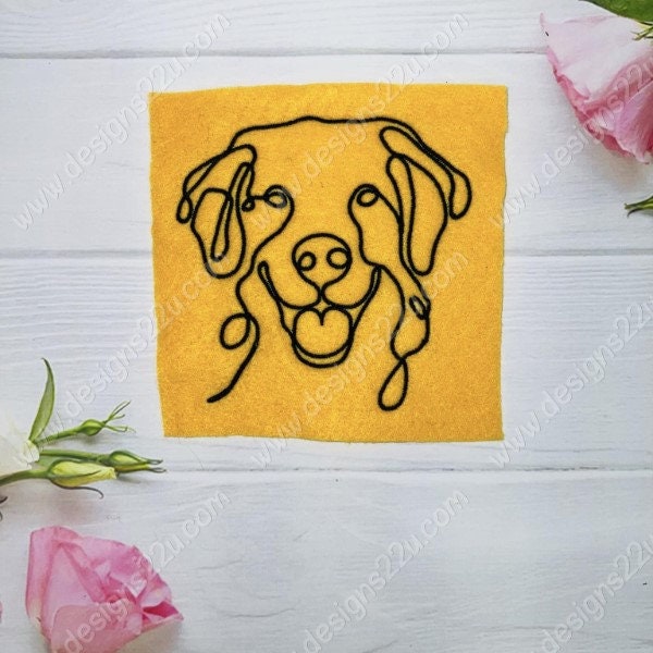 4x4 と 5x7 ゴールデンレトリバー犬の顔の線画デジタル機械刺繍