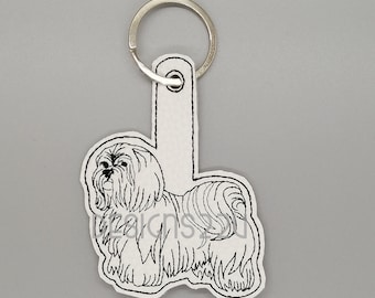 Chien shih tzu ITH porte-clés motif de broderie Machine numérisé excellent cadeau pour propriétaire de chien, en cuir ou vinyle, anniversaire, cadeau de Noël 4 x 4