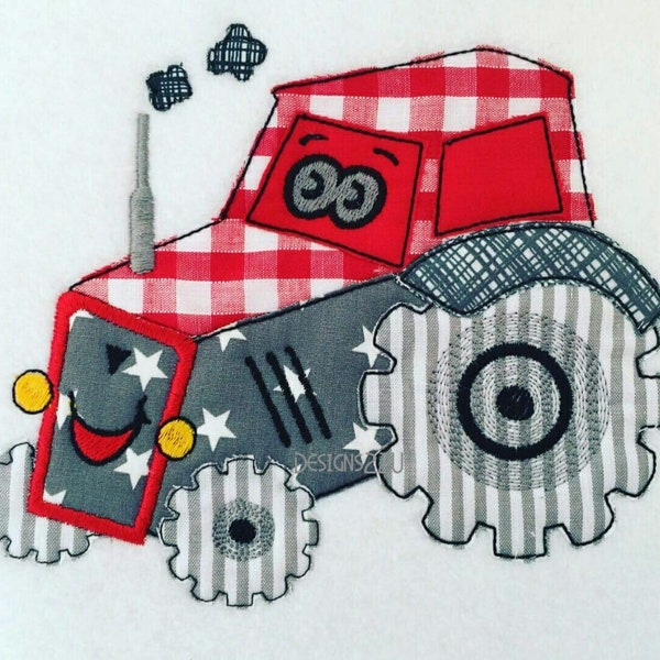 Children's Tractor 3 sizes Raw Edge Applique Digitized Machine Embroidery Design Digital Download Child Drawing Great decor item