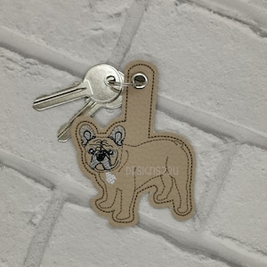 French Bulldog ITH Key Fob Digitized Machine Embroidery Design great gift dog owner, ideal in leather or vinyl, birthday present 4x4