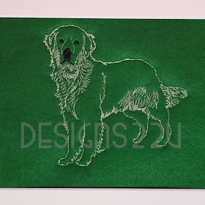 Hand Drawn Standing Golden Retriever Dog 2 sizes Digitized Machine Embroidery Design Digital Download 1 or 2 colour line drawing 4x4 & 5x7