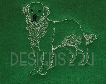 Hand Drawn Standing Golden Retriever Dog 2 sizes Digitized Machine Embroidery Design Digital Download 1 or 2 colour line drawing 4x4 & 5x7