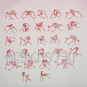 British Sign Language Fingerspelling Alphabet Digitized Machine Embroidery Design letters A-Z Set design 8x10 hoop NOT individual files