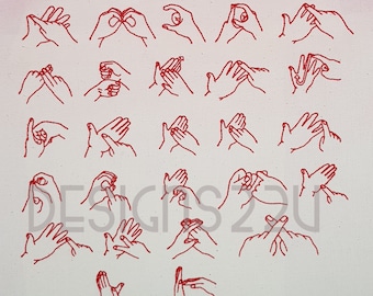 British Sign Language Fingerspelling Alphabet Digitized Machine Embroidery Design letters A-Z, 1 & 2 inch high signs all Individual designs