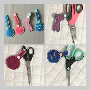 ITH Blank Scissor Fob Digitalisierte Maschinenstickerei, Schere und Kreis, ohne Text, mit Anhänger extra lange Lasche 13x18