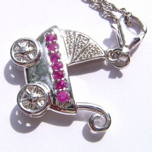 Necklace Pendant baby buggy + chain solid silver with ruby