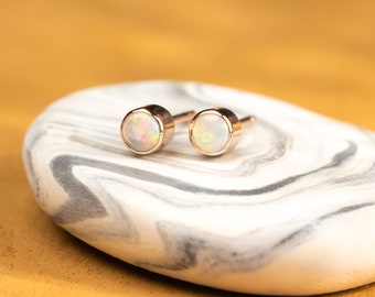 Opal Bezel Studs in Rose Gold