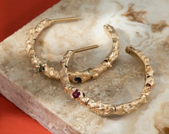 Globular Kimberlite Hoops in Yellow Gold