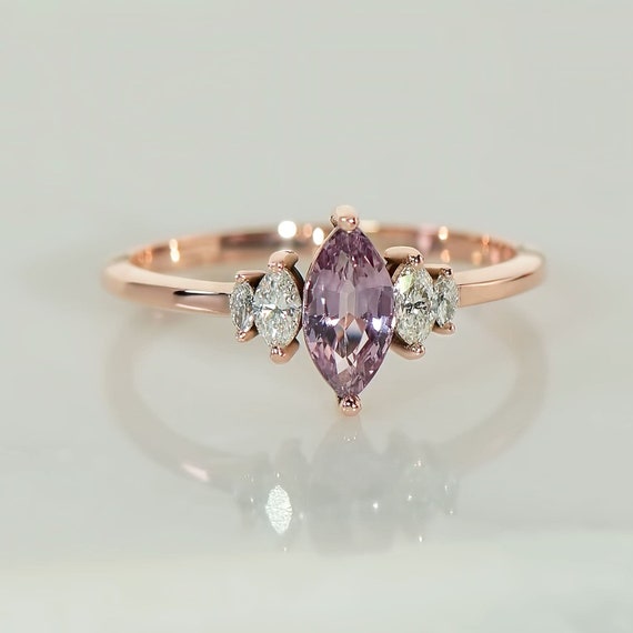 Pink Sapphire & Diamond Marquise Ring in Rose Gold | Etsy