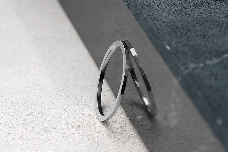 Facet Hammered Ring in Sterling Silver