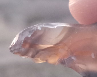 Mini paleo scraper clear brown and black banded knapped thumbnail scraper exotic banded agate